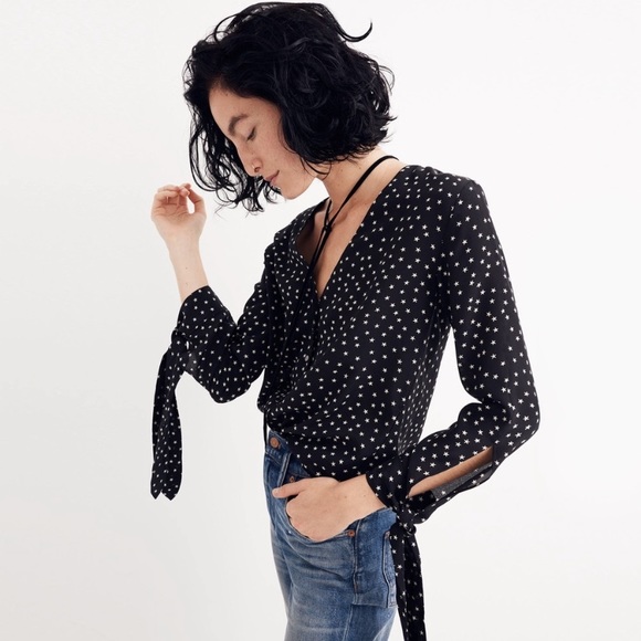 Madewell Tops - Madewell Silk Star Scatter Tie Sleeve Blouse XXS